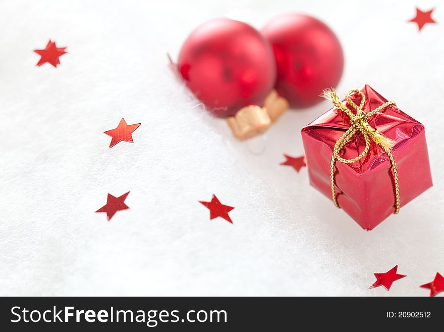 Christmas decoration with gift and christmas balls