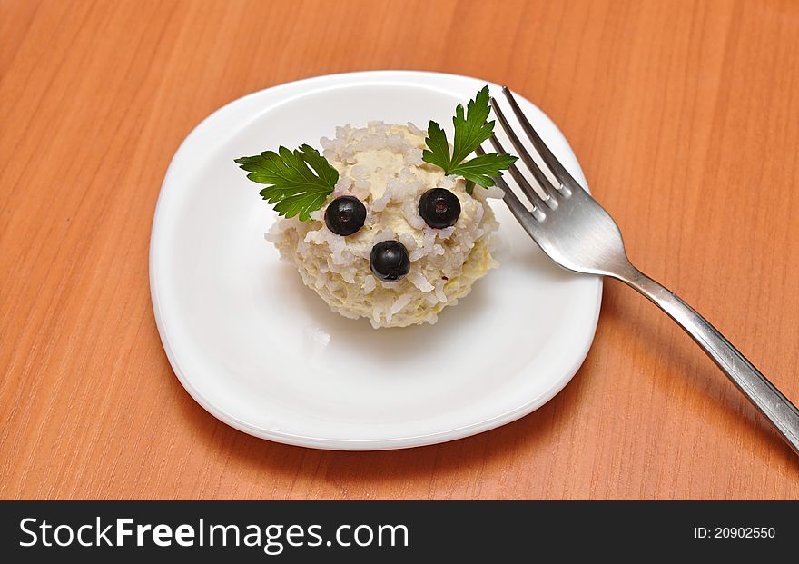 Rice ball on white plate