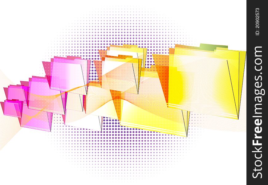 Colorful overlapping folders with waves and halftone detail. Colorful overlapping folders with waves and halftone detail