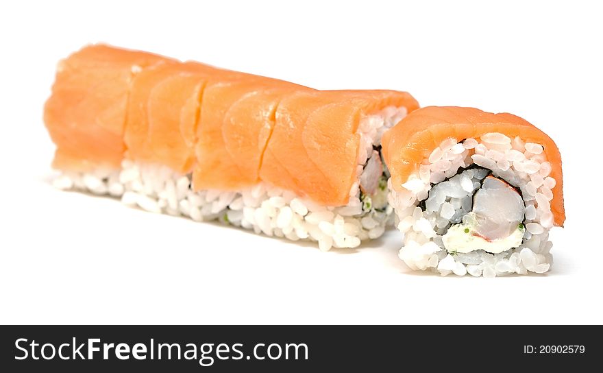 Closeup sushi on white background