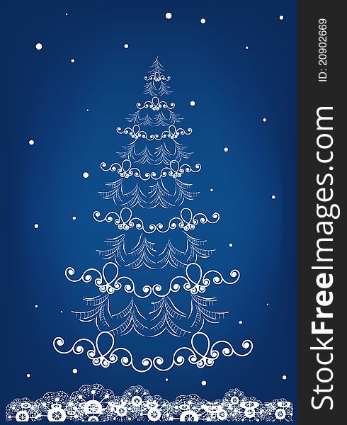 Blue Background With A Christmas Tree