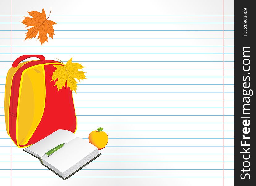 School accessories on the notebook pages. Illustration