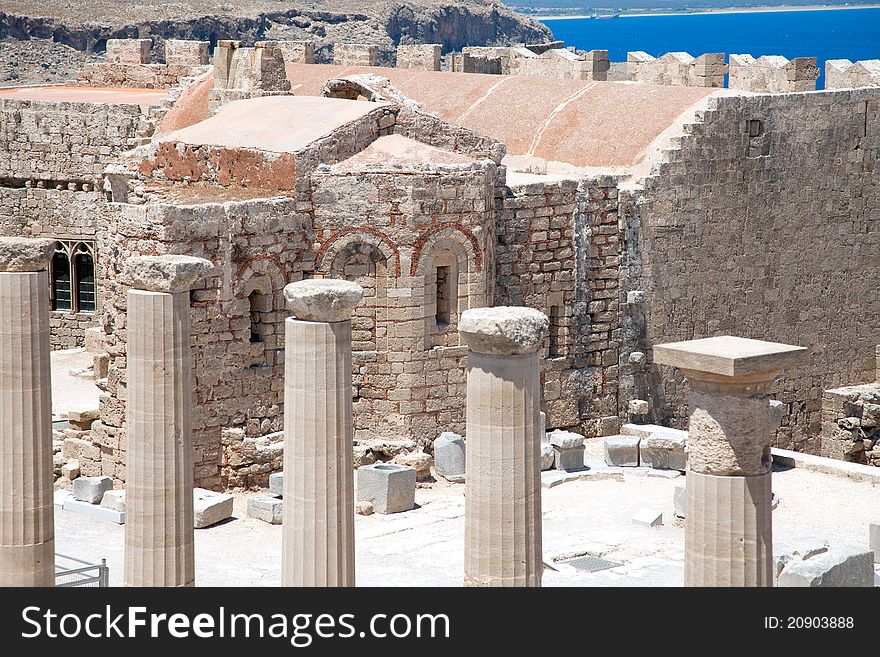 Ruins of ancient temple. Lindos. Rhodes island. Greece