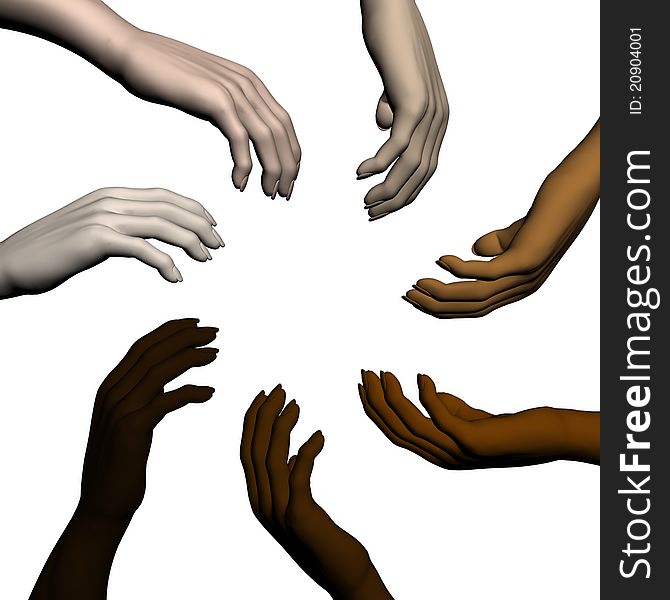 Multiracial human hands, 3D Render by me