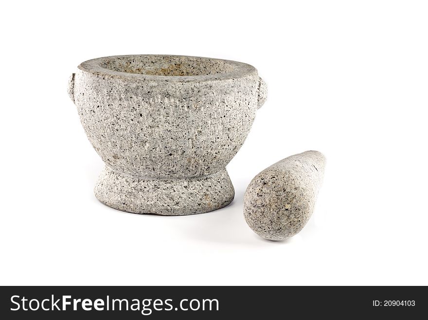 Stone mortar isolated on white background