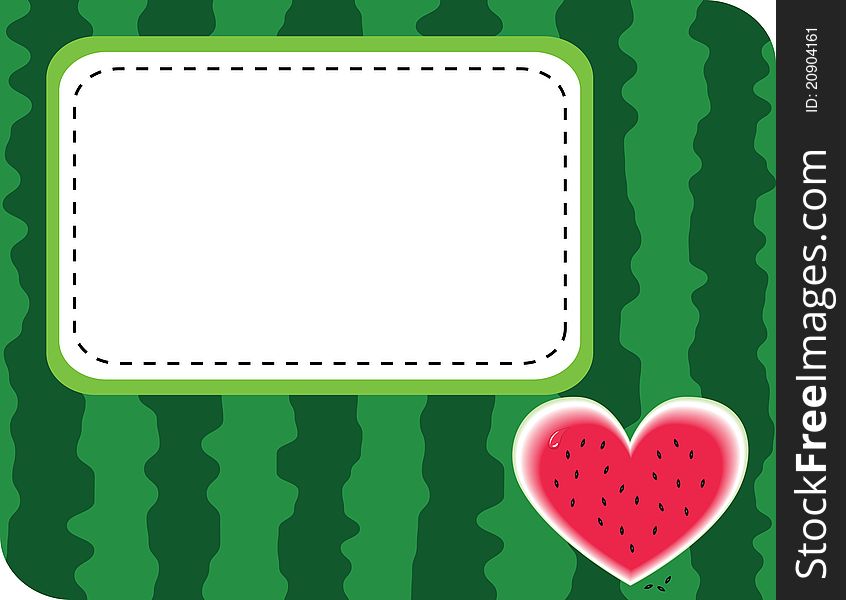 Green background of water-melon with scarlet heart