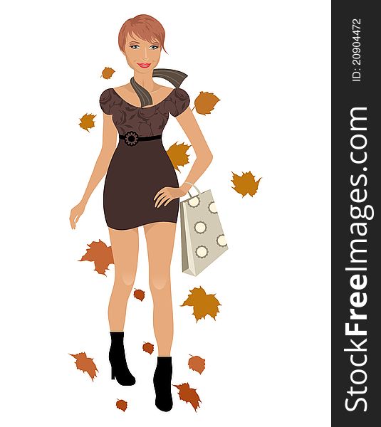 Illustration elegant autumn girl isolated