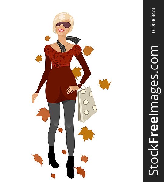 Illustration elegant autumn girl isolated - vector