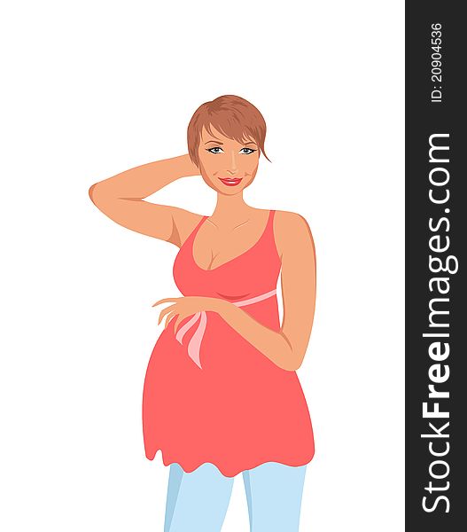 Cute Pregnant Woman Isolated
