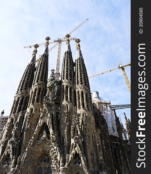 BARCELONA, SPAIN - APRIL 15: La Sagrada Familia - the impressive cathedral designed by Gaudi, which is being build since 19 March 1882 and is not finished yet April 15, 2011 in Barcelona, Spain. BARCELONA, SPAIN - APRIL 15: La Sagrada Familia - the impressive cathedral designed by Gaudi, which is being build since 19 March 1882 and is not finished yet April 15, 2011 in Barcelona, Spain.