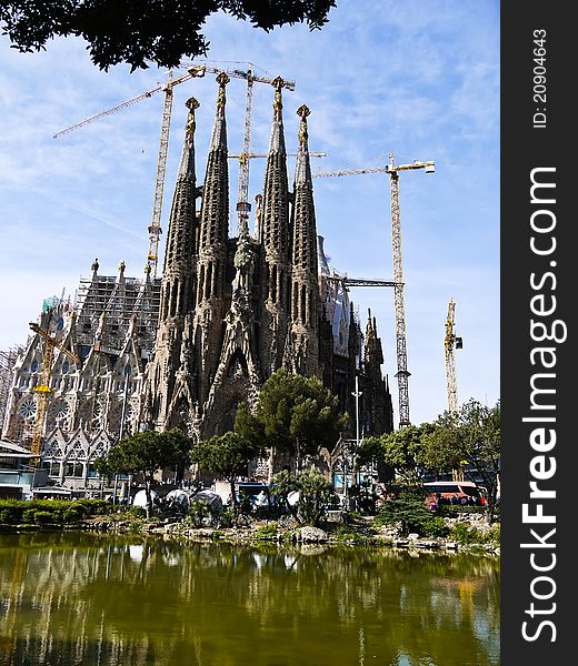 BARCELONA, SPAIN - APRIL 15: La Sagrada Familia - the impressive cathedral designed by Gaudi, which is being build since 19 March 1882 and is not finished yet April 15, 2011 in Barcelona, Spain. BARCELONA, SPAIN - APRIL 15: La Sagrada Familia - the impressive cathedral designed by Gaudi, which is being build since 19 March 1882 and is not finished yet April 15, 2011 in Barcelona, Spain.