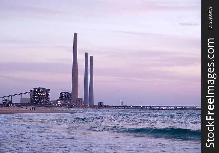 Electricity power plant by the sea ocean Fossil Fuel Coal Burning