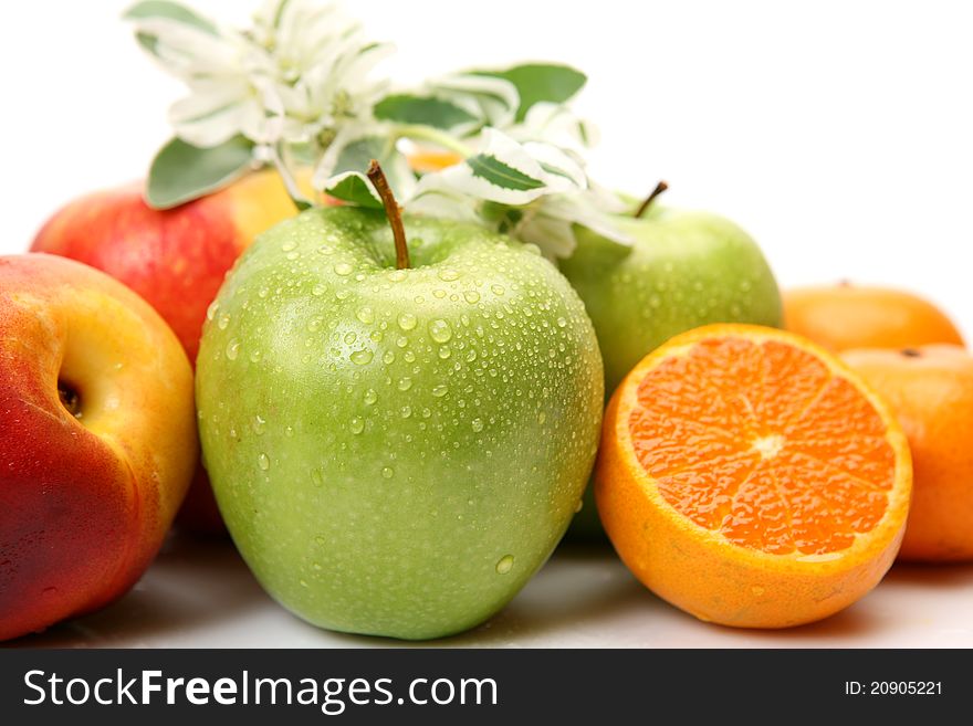 Ripe fruit on a white background