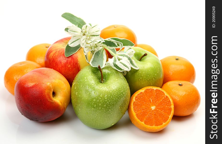 Ripe fruit on a white background