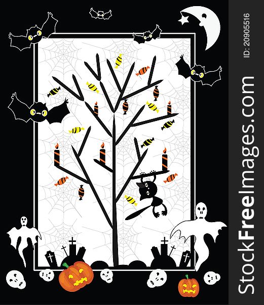 Halloween background frame with tree