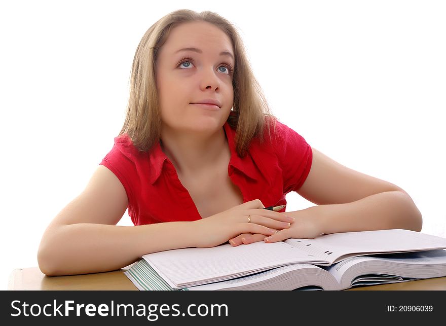 Bright picture of student girl with school stuff