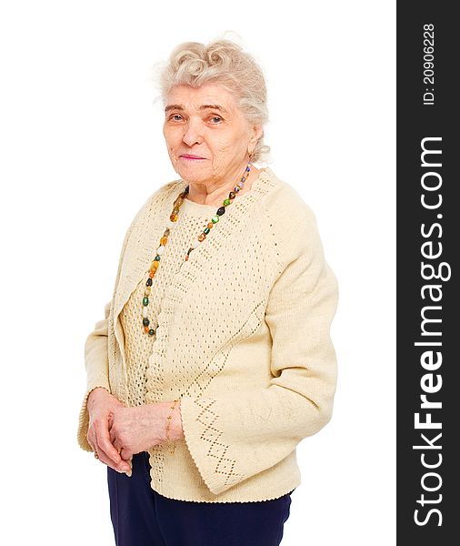 Healthy senior woman looking at one side and smiling. Healthy senior woman looking at one side and smiling