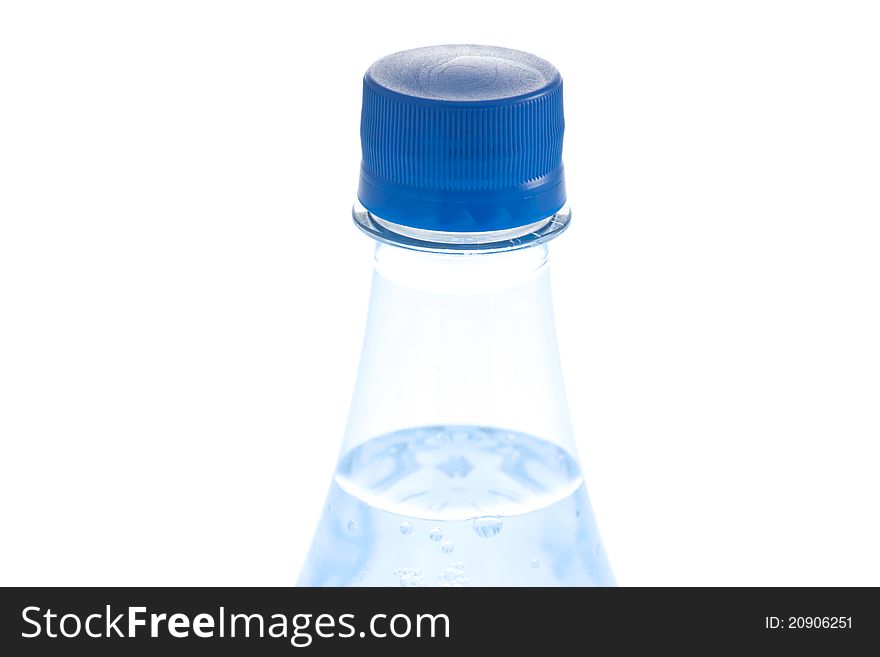 Bottle of water with bubbles on white background. Bottle of water with bubbles on white background