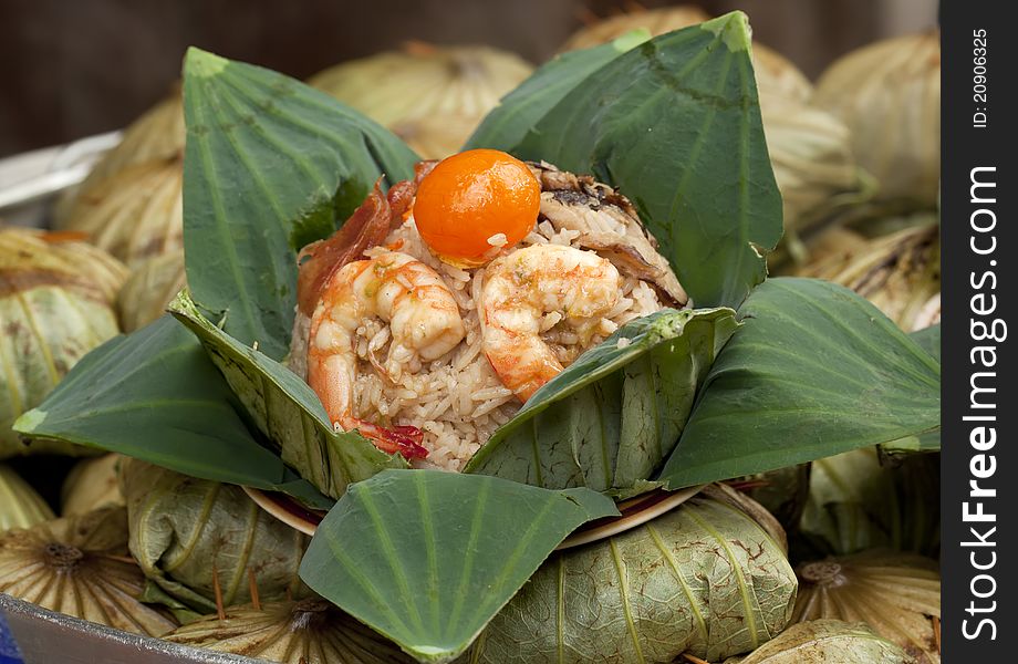 Thai Fried Rice In Lotus Leaf Package