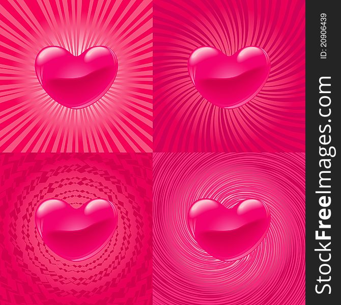 3D heart design on 4 different backgrounds. 3D heart design on 4 different backgrounds