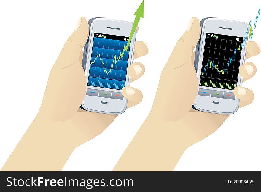 Growth graph on screen of smart phone device. Growth graph on screen of smart phone device