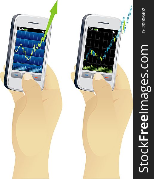 Growth graph on screen of handheld device