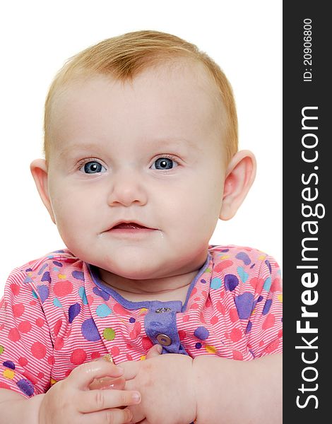 A sweet happy baby 3 month young.Taken on a white background. A sweet happy baby 3 month young.Taken on a white background.