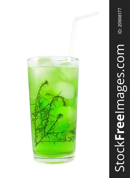 Green Cocktail With Herb Isolated On White