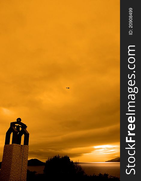 Bell tower at sunset with scenic view in kerry ireland of coastline. Bell tower at sunset with scenic view in kerry ireland of coastline