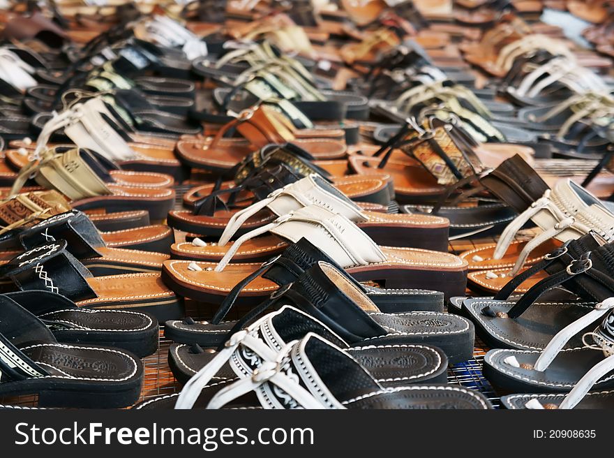 Hundreds of sandals on display
