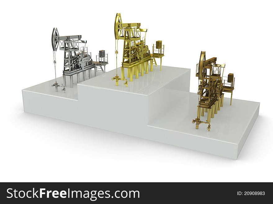 Wells - winners of the biggest oil production. 3d rendering