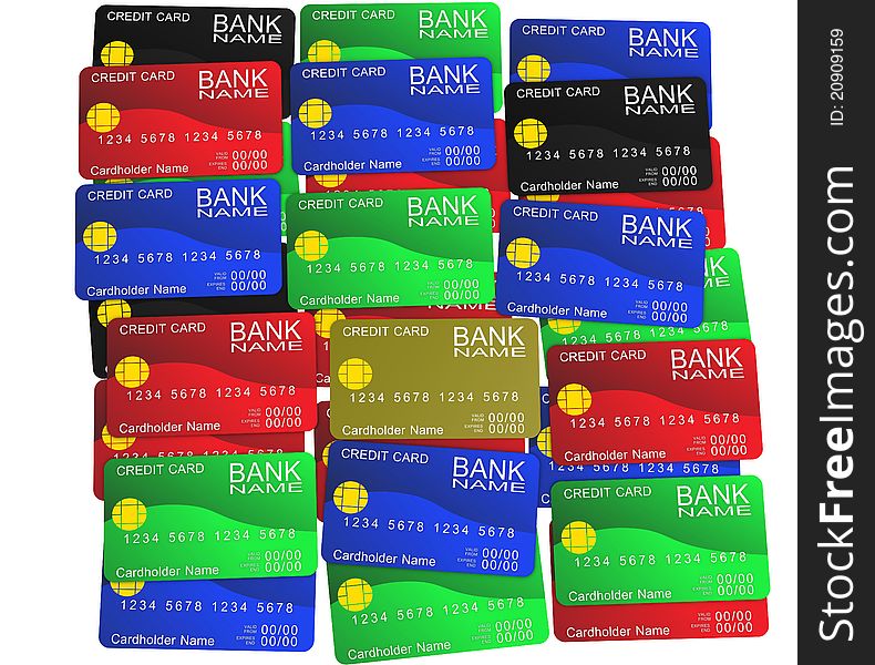 A layer of colored credit cards