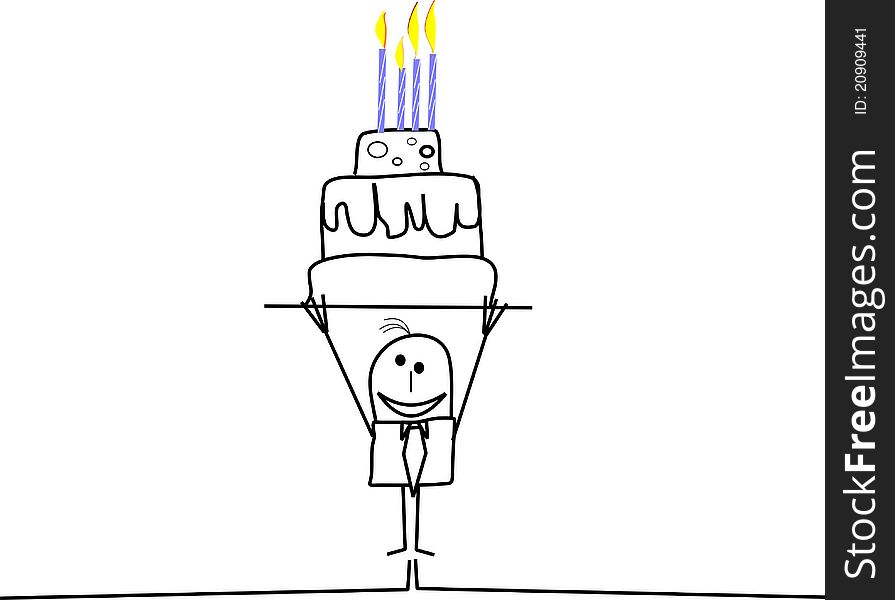 Happy birthday from the stick man sketch on white