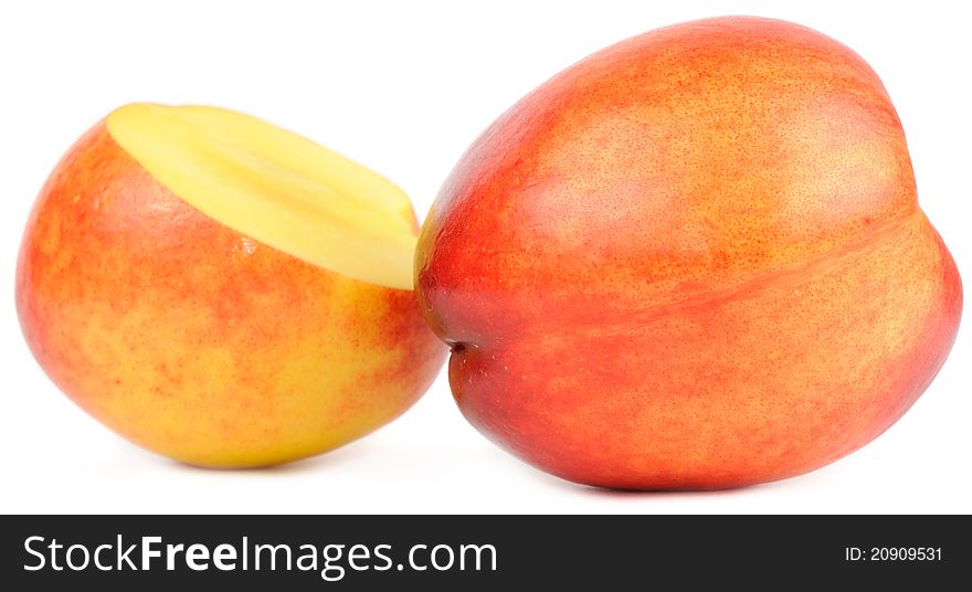 Nectarines on a white background