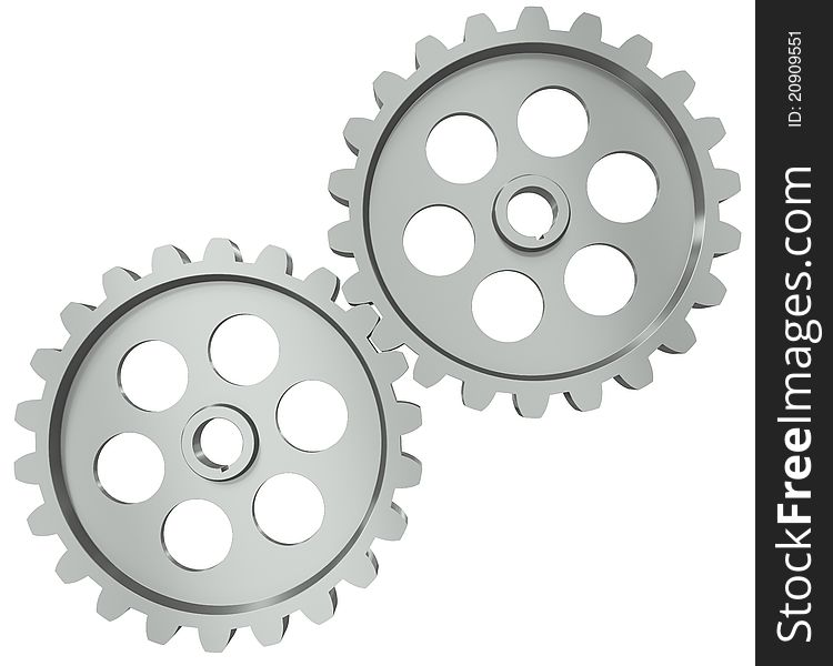 Two metal gears. 3d rendering