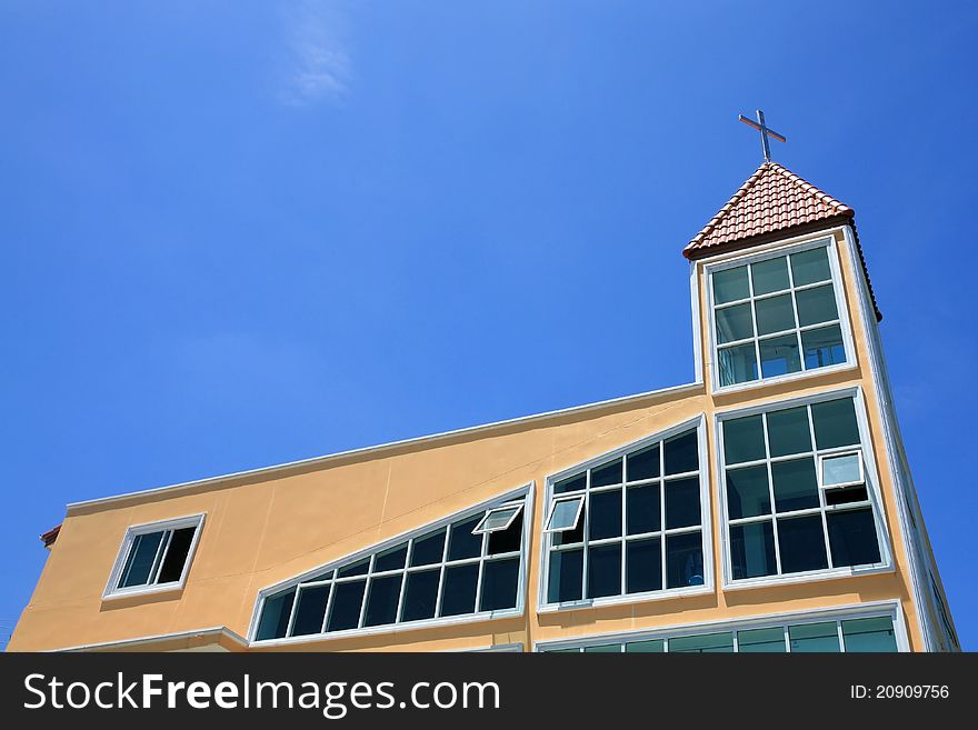 Modern Brown Church with clear sky