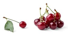 Ripe Cherries Group And Single Cherry With Leaf Stock Images Ripe Cherries Group And Single Cherry With Leaf Stock Images