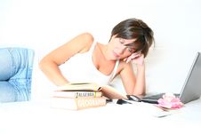 Female Student With Books And Laptop Stock Photos