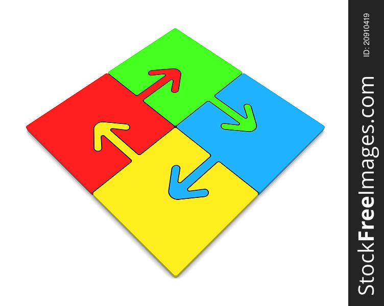 Color Puzzles arrow. 3d rendering