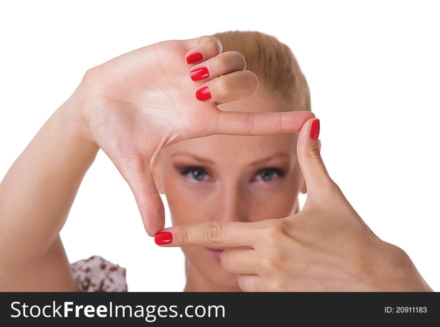 Beautyfull woman creating a frame with fingers