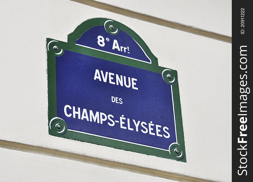 Avenue des Champs-Elysees street sign, Paris, France. Avenue des Champs-Elysees street sign, Paris, France