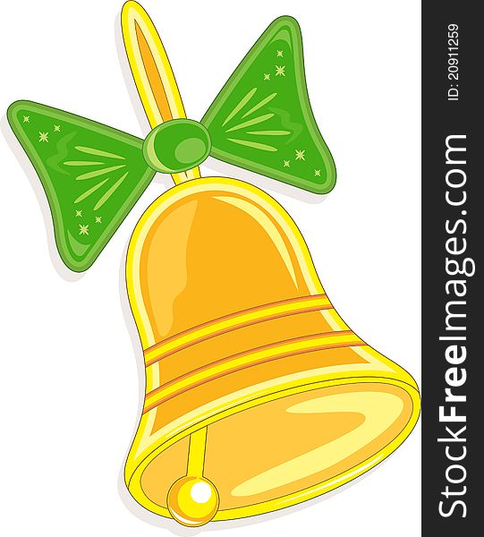 Yellow bell with green bow. Vector Illustration. Yellow bell with green bow. Vector Illustration.