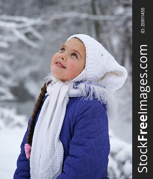 The little girl in winter wood