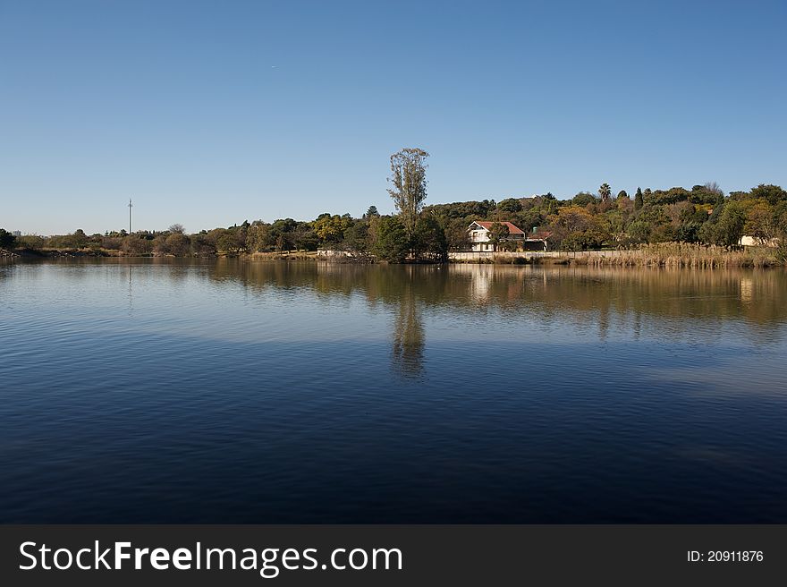 Serene lake shown in the early morning