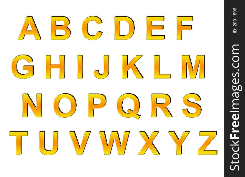 Yellow and orange alphabet with shadow