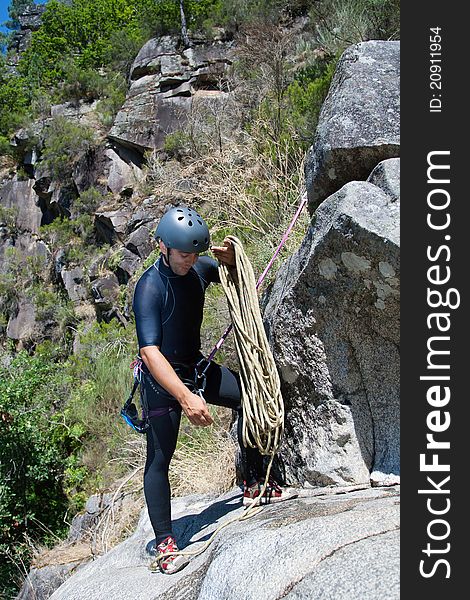 Men with rope for rappelling