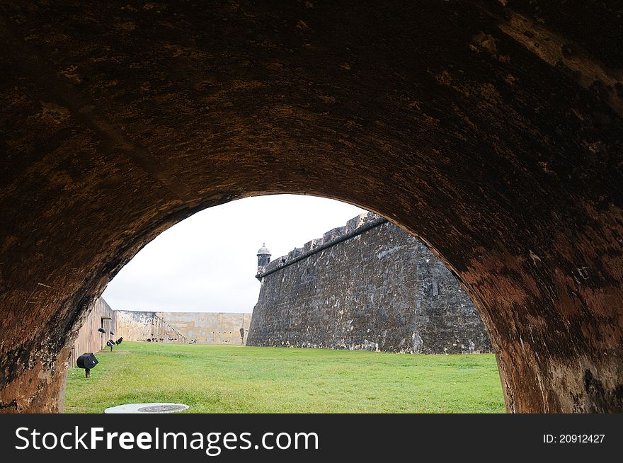 Guerite at Fort El Morro (Castillo San Felipe del Morro) in San Juan, Puerto Rico. Fort San Felipe del Morro is a sixteenth-century citadel which lies on the northwestern-most point of the islet of San Juan, Puerto Rico. Named in honor of King Philip II of Spain. Guerite at Fort El Morro (Castillo San Felipe del Morro) in San Juan, Puerto Rico. Fort San Felipe del Morro is a sixteenth-century citadel which lies on the northwestern-most point of the islet of San Juan, Puerto Rico. Named in honor of King Philip II of Spain.