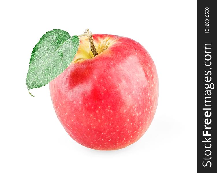 Single Ripe Apple With Leaf