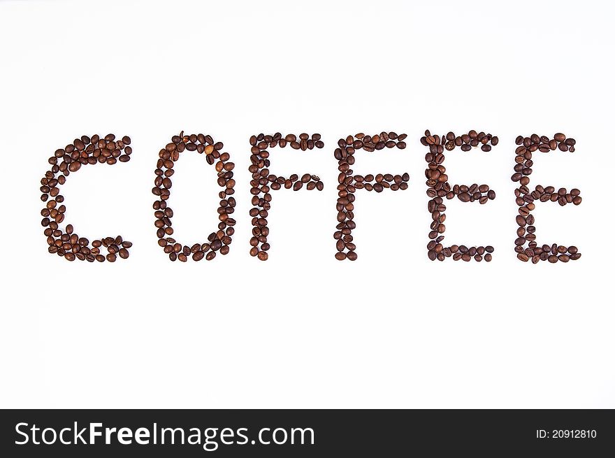 Text from robusta coffee beans with white background. Text from robusta coffee beans with white background