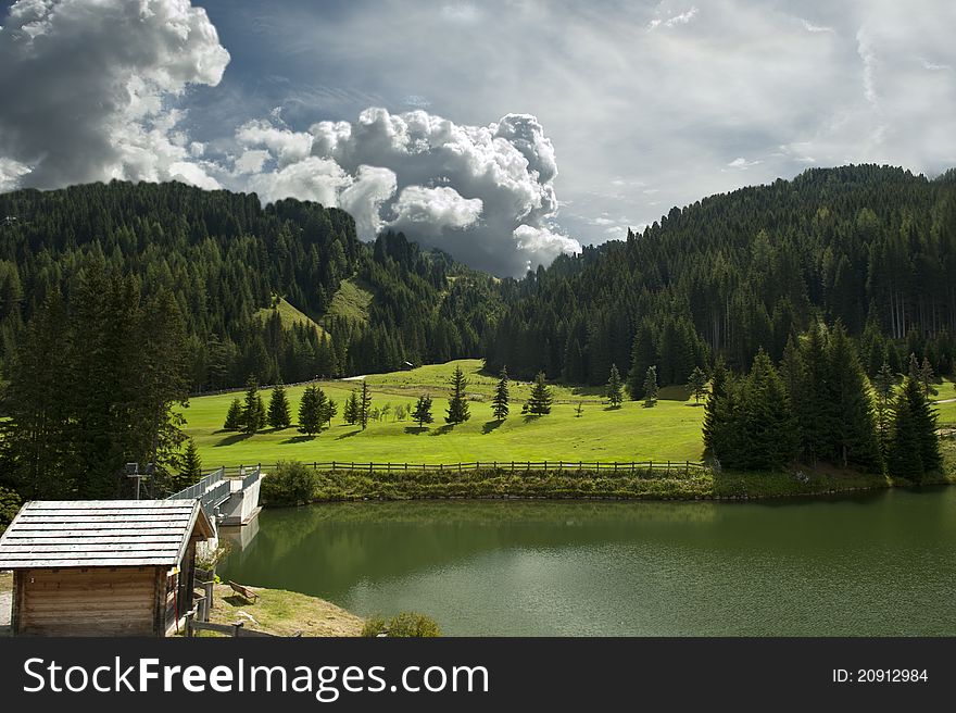 The small alpine lake of the Italian Dolomites